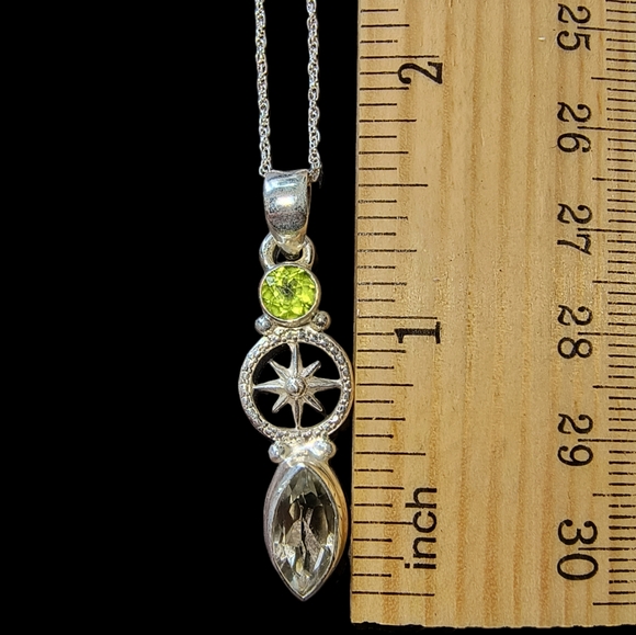 Peridot, Prasiolite & Sterling Silver Dharma Wheel Pendant Necklace - Picture 4 of 11